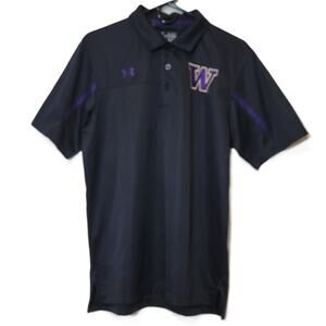 Under Armor Washington Huskies Polo Shirt Black Men's‎ Medium Embroidered Logo